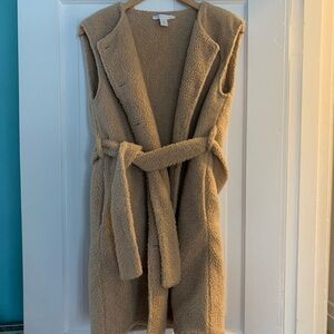 Gemma Layne Tan Teddy Sherpa Sleeveless Vest Longline